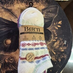 Born Outdoor No-Show Socks in White with Red, Blue & Green Fair Isle